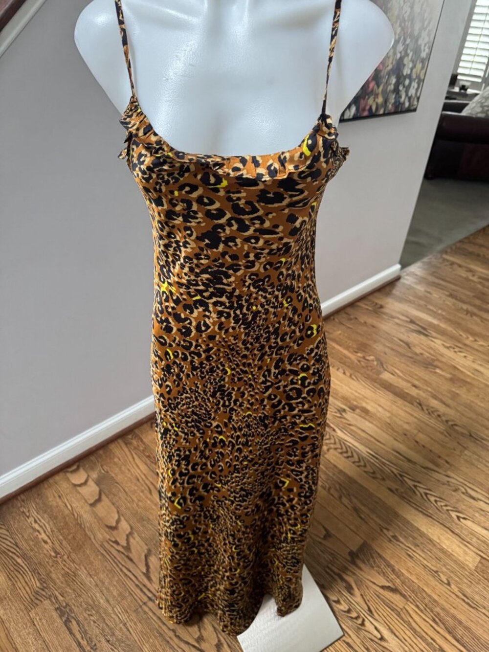 NWT MELLODAY Anthro Leopard Print Slip Maxi Dress Satin Size Small